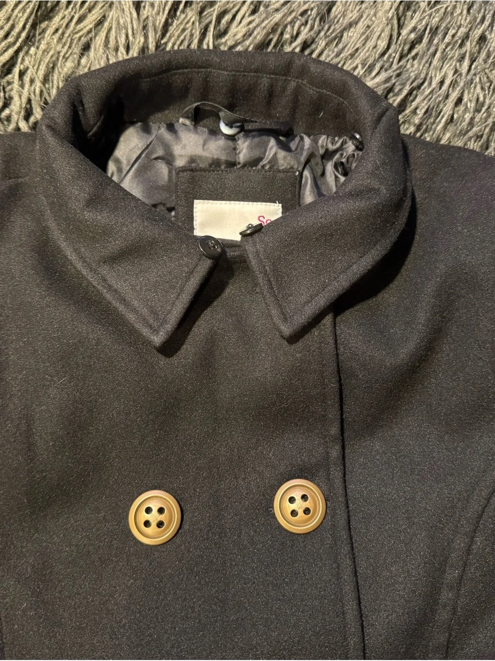 SO Girls' Black Peacoat with Removable Faux Fur Collar
